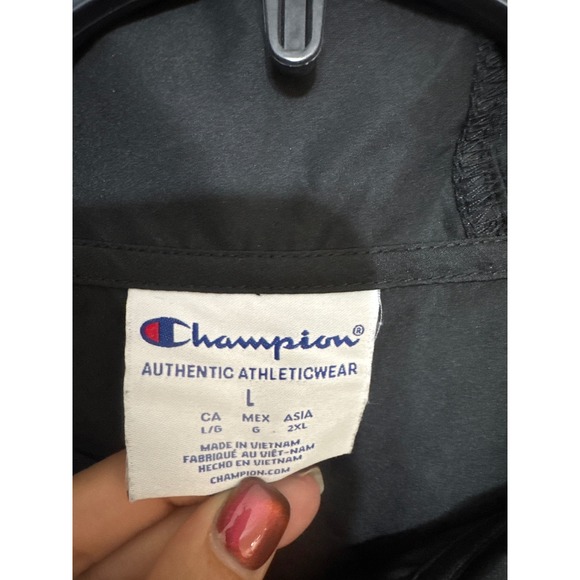 Champion Pullover Windbreaker Jacket Hooded Half Zip Black Logo Large - Picture 2 of 3